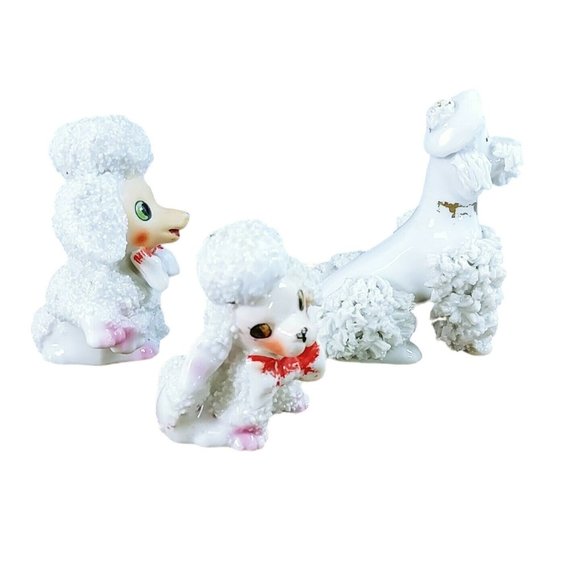 Poodle Dog Figurines Spaghetti Hair 1 Older Dog 2 Playful French Poodles - Picture 8 of 10